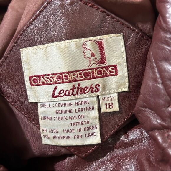Vintage 70s  Leather Jacket L Burgundy Button Belted Classic Directions Coat - Picture 11 of 11